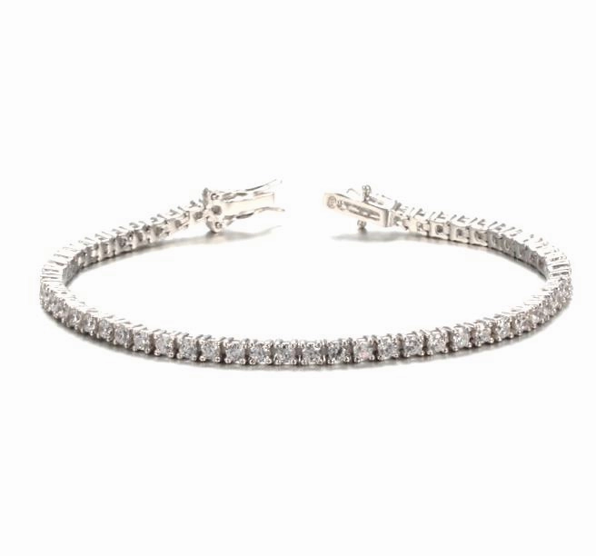 Proportional Accent Layered Looks Rhodium Plated Sterling Silver Tennis Bracelet