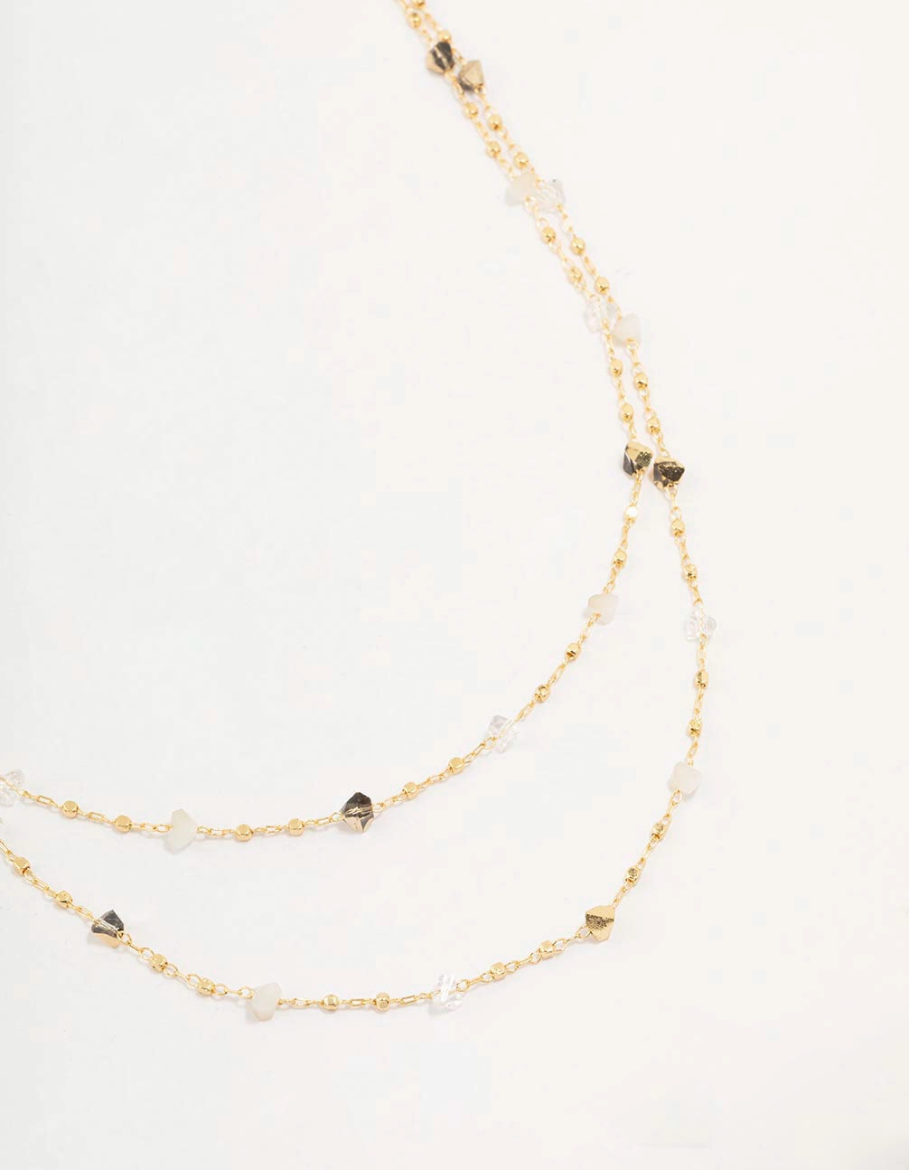 Winter Holiday Accessory Gold Plated Station Semi Precious Shards And Ball Layered Necklace