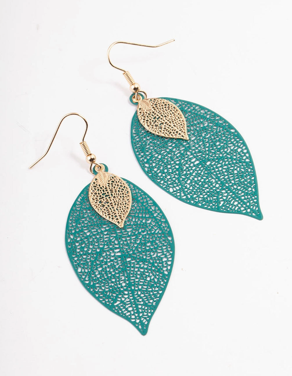 Fashionable Trinket Green Double Leaf Drop Earrings