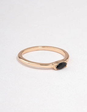 Strong Gift Simple Detail Black Oval Stone Ring