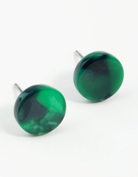 Green Resin Mini Circle Stud Earrings Comfortable Aesthetic