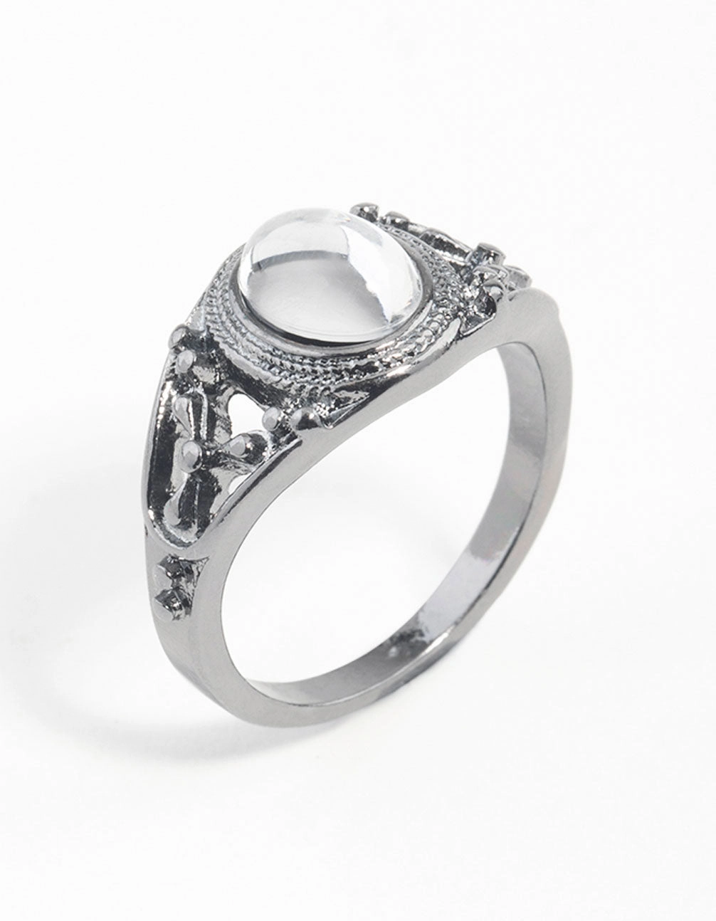 Modern Keepsake Gunmetal Vintage Stone Ring