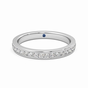 Couple Present Soft Movement Half Eternity Channel Set Princess Cut Moissanite Wedding Band with Anniversary Stone Accent