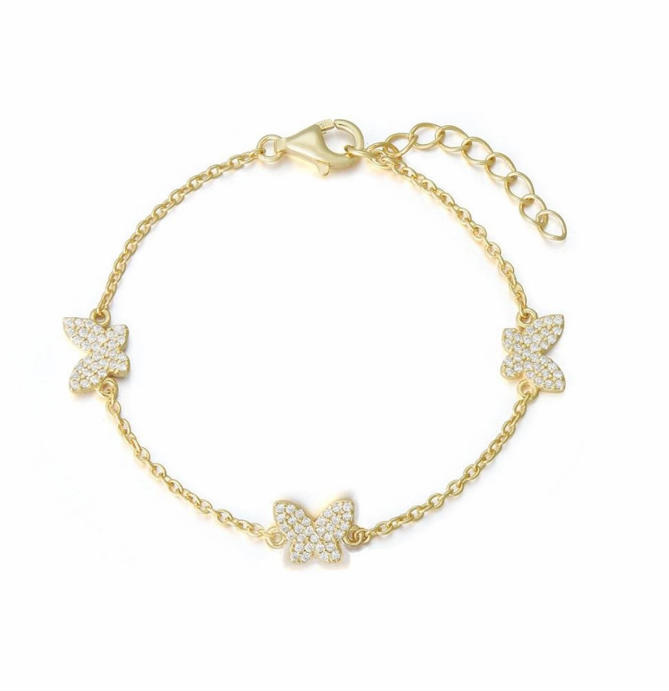 Gold Plated Sterling Silver Butterfly Station Bracelet Unfailing Excellence Harmonious Detail