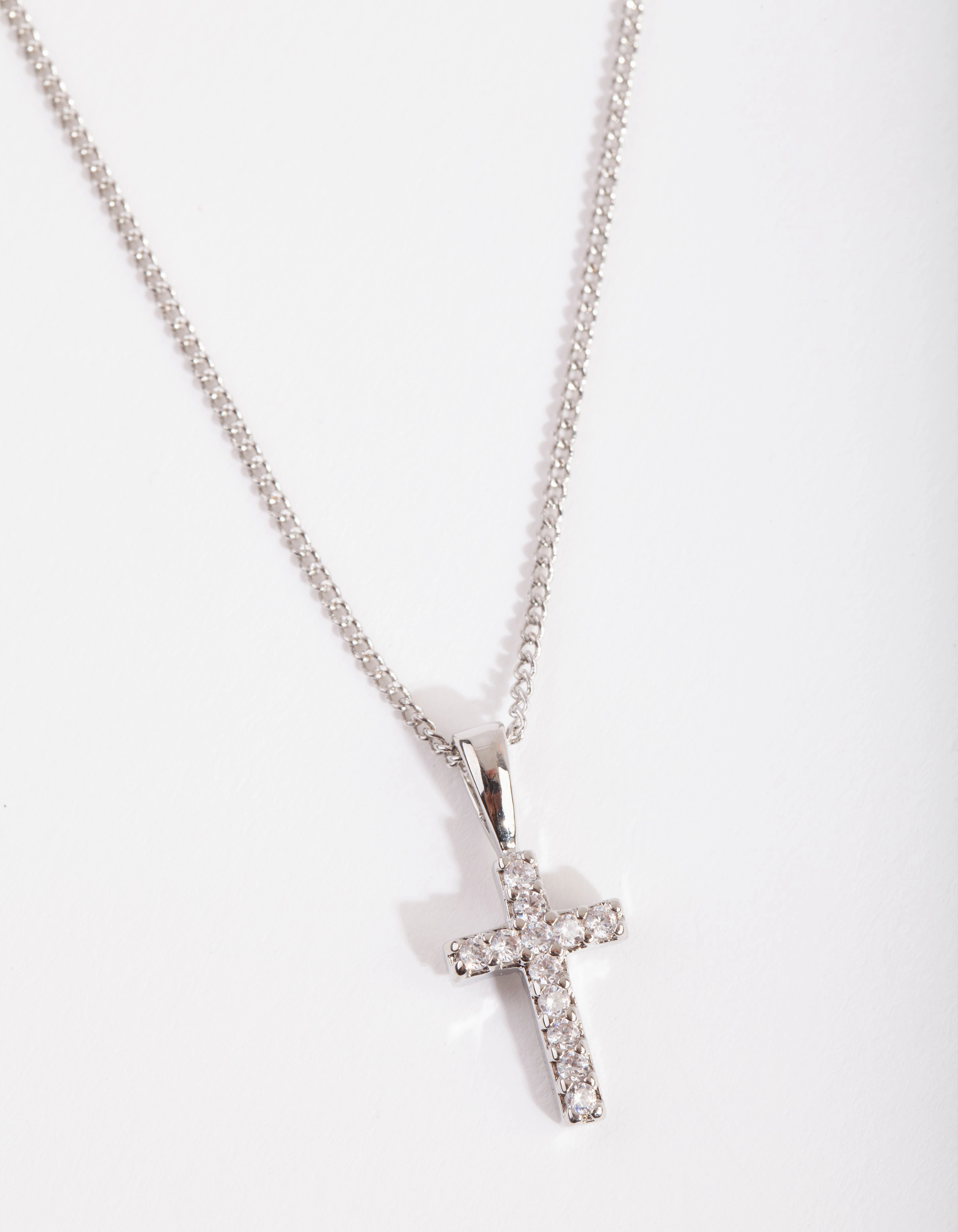 Party Night Adornment Silver Diamond Simulant Pave Cross Necklace