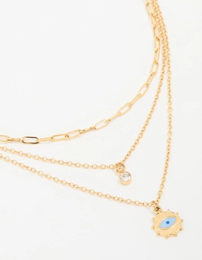 decorative item Wedding Day Item Waterproof Gold Plated Stainless Steel Evil Eye Layered Necklace