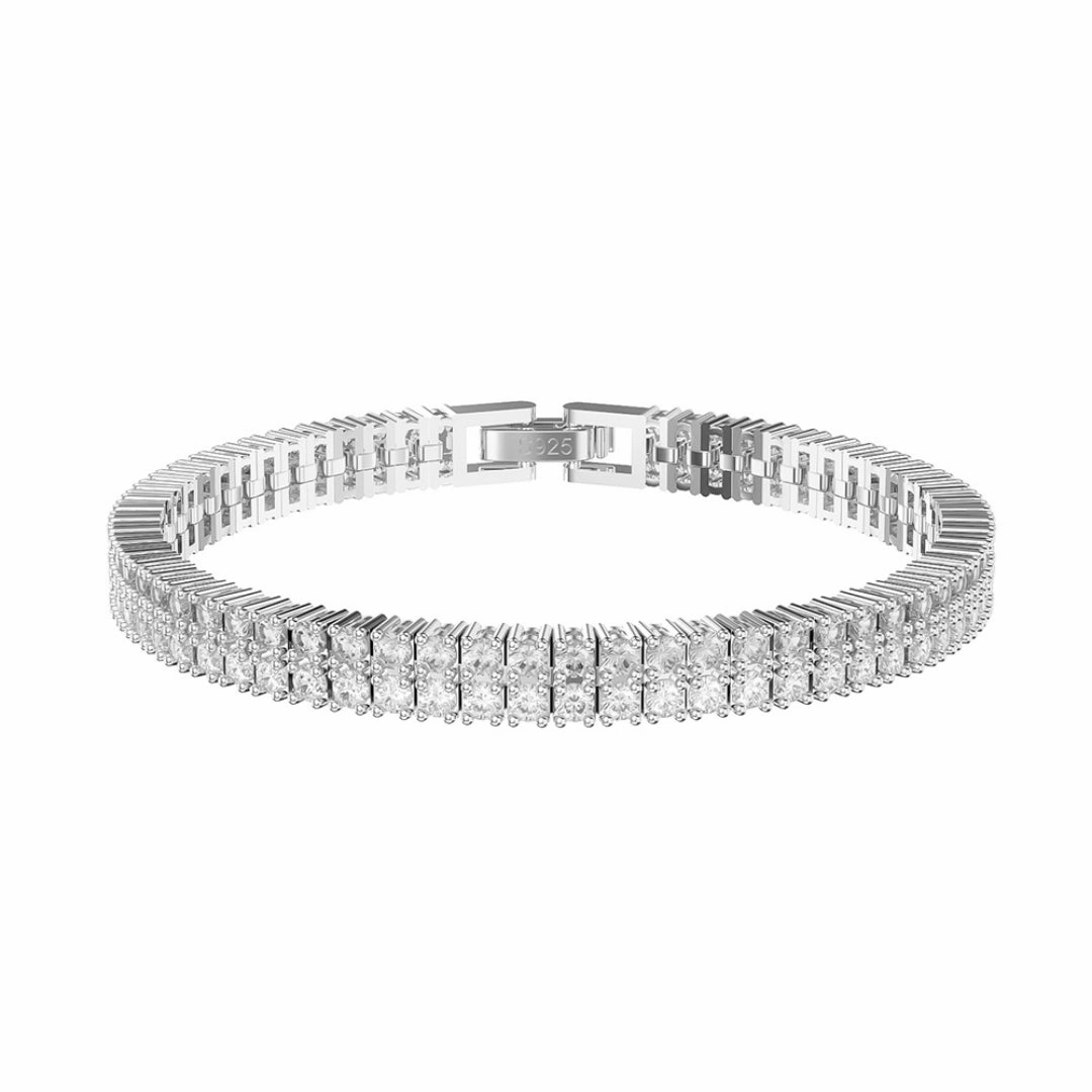 Sterling Silver Double Row CZ Bracelet With Fold Over Clasp Multi-Purpose Conversation starter