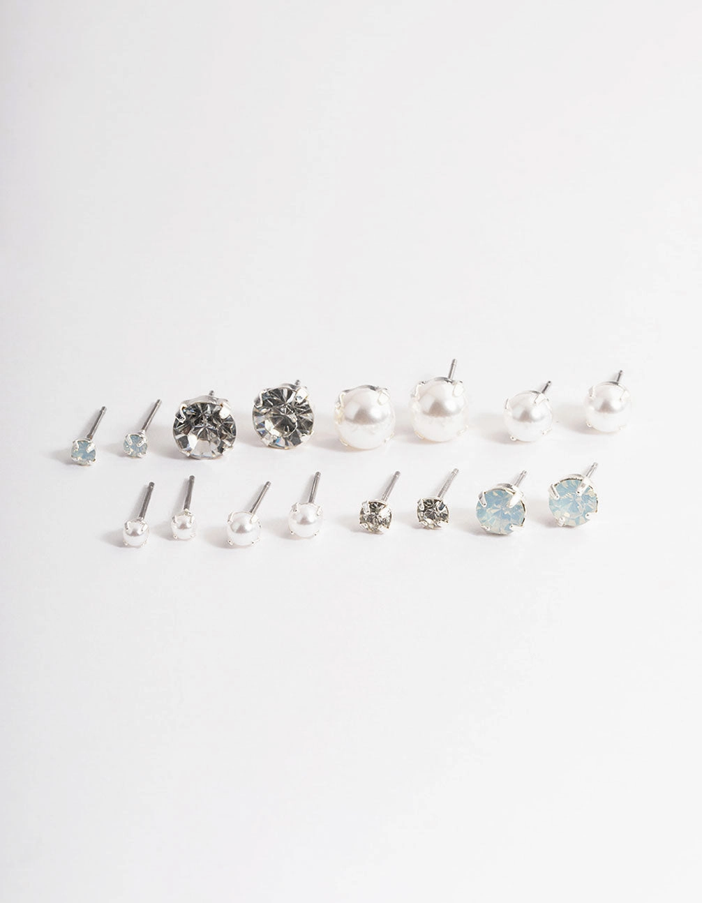 Silver Pearl & Diamante Stud Earrings 8-Pack Modern Option
