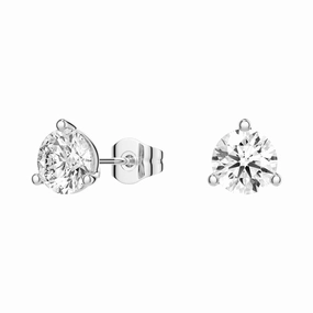2 ctw Round Moissanite 3 Prong Solitaire Stud Earrings Geometric Accent Circular Adornment