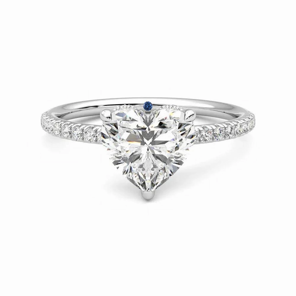 Heart Shaped Moissanite Engagement Ring with Hidden Halo and Anniversary Stone Accent Chemical free Refined Outline