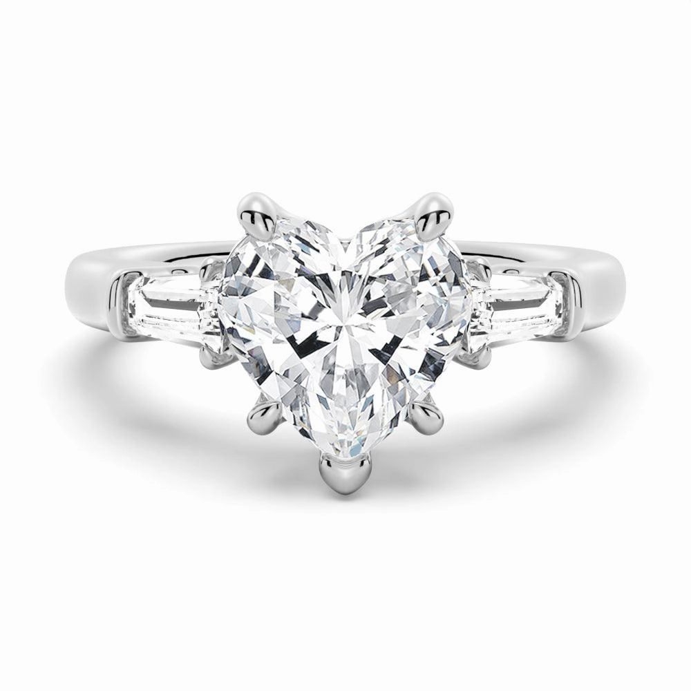 Premium Symbol Gentle Harmony Heart Shaped Moissanite Engagement Ring with Tapered Baguette Side Stones