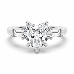 Premium Symbol Gentle Harmony Heart Shaped Moissanite Engagement Ring with Tapered Baguette Side Stones