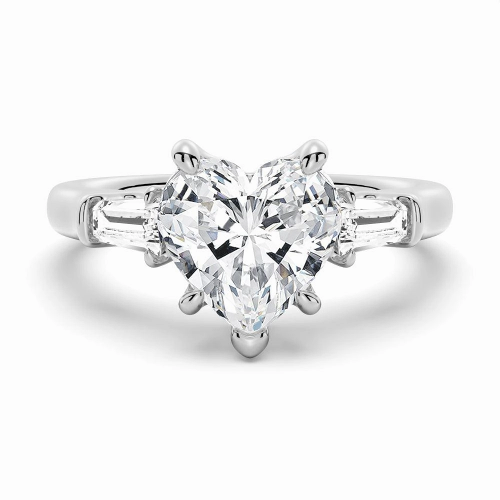 Luxury Jewelry Heart Shaped Moissanite Engagement Ring with Tapered Baguette Side Stones