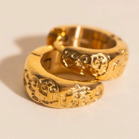 Style Statement Polished Lines Heirloom Etch Teardrop Super Chunky Huggie Hoop Earrings