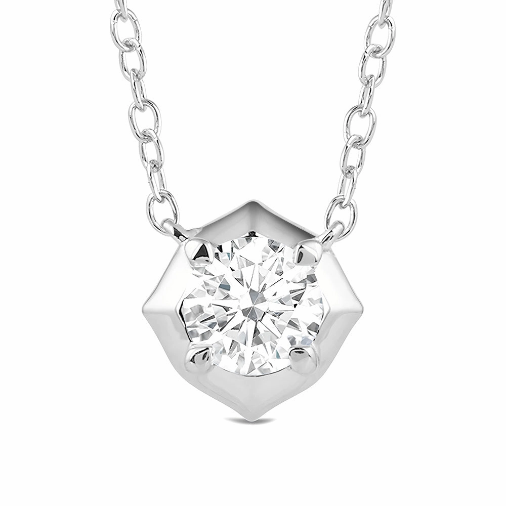 Trendy Piece Hexagonal Lab Grown Diamond Solitaire Pendant Necklace