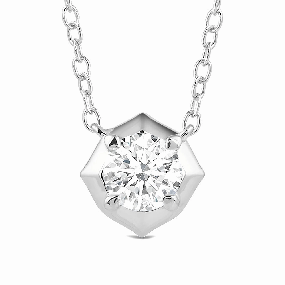 Hexagonal Lab Grown Diamond Solitaire Pendant Necklace Gift Option