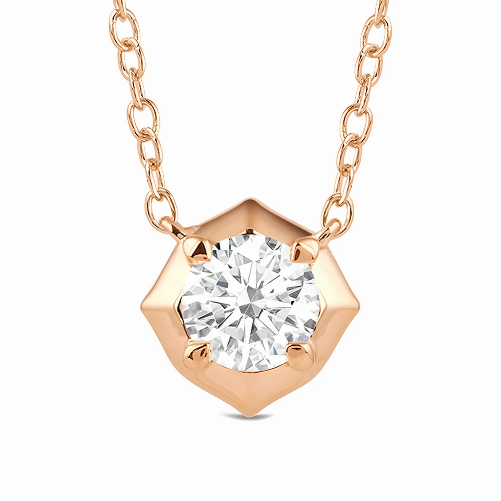 Hexagonal Lab Grown Diamond Solitaire Pendant Necklace Modern Present