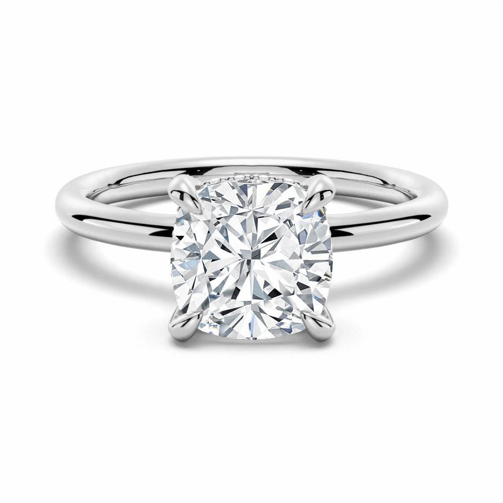 Cushion Cut Solitaire Moissanite Engagement Ring With Hidden Halo Weekend Style