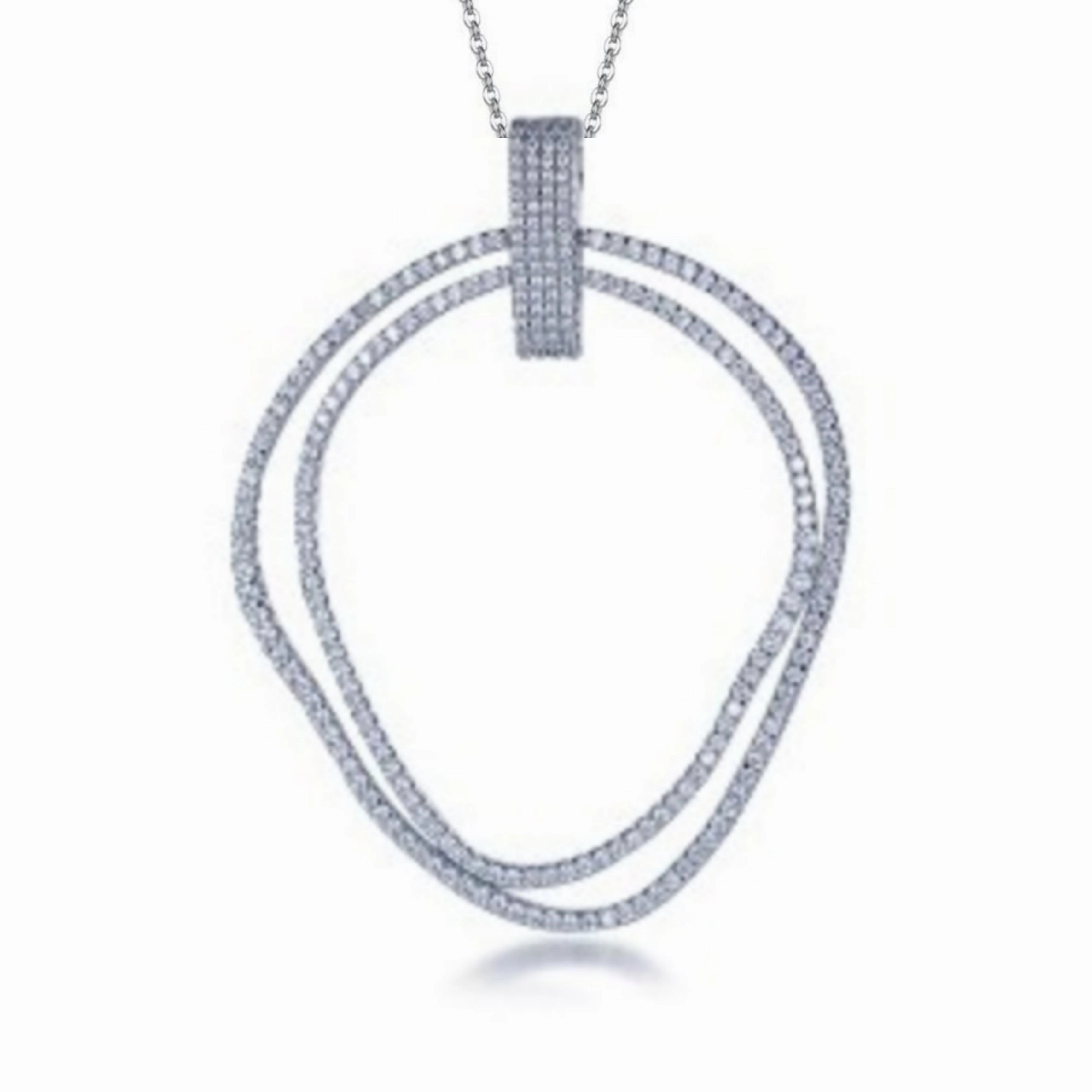 Sterling Silver Double Circle CZ Pendant Necklace Urban Flair Birthday Present