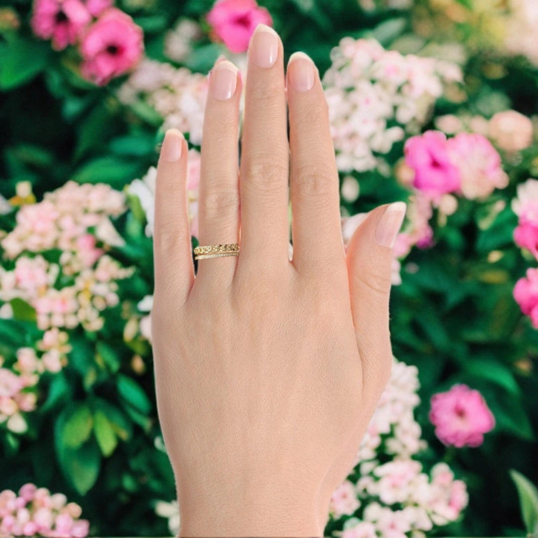 Sterling Silver Gold Plated Double Row Cuban Chain and CZ Ring Graceful Gift Painted Surface