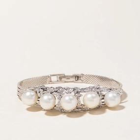 Sleek Mood Five Pearl & Diamond Bracelet | 9.10mm to 9.40mm, 0.13ctw | 6.75"