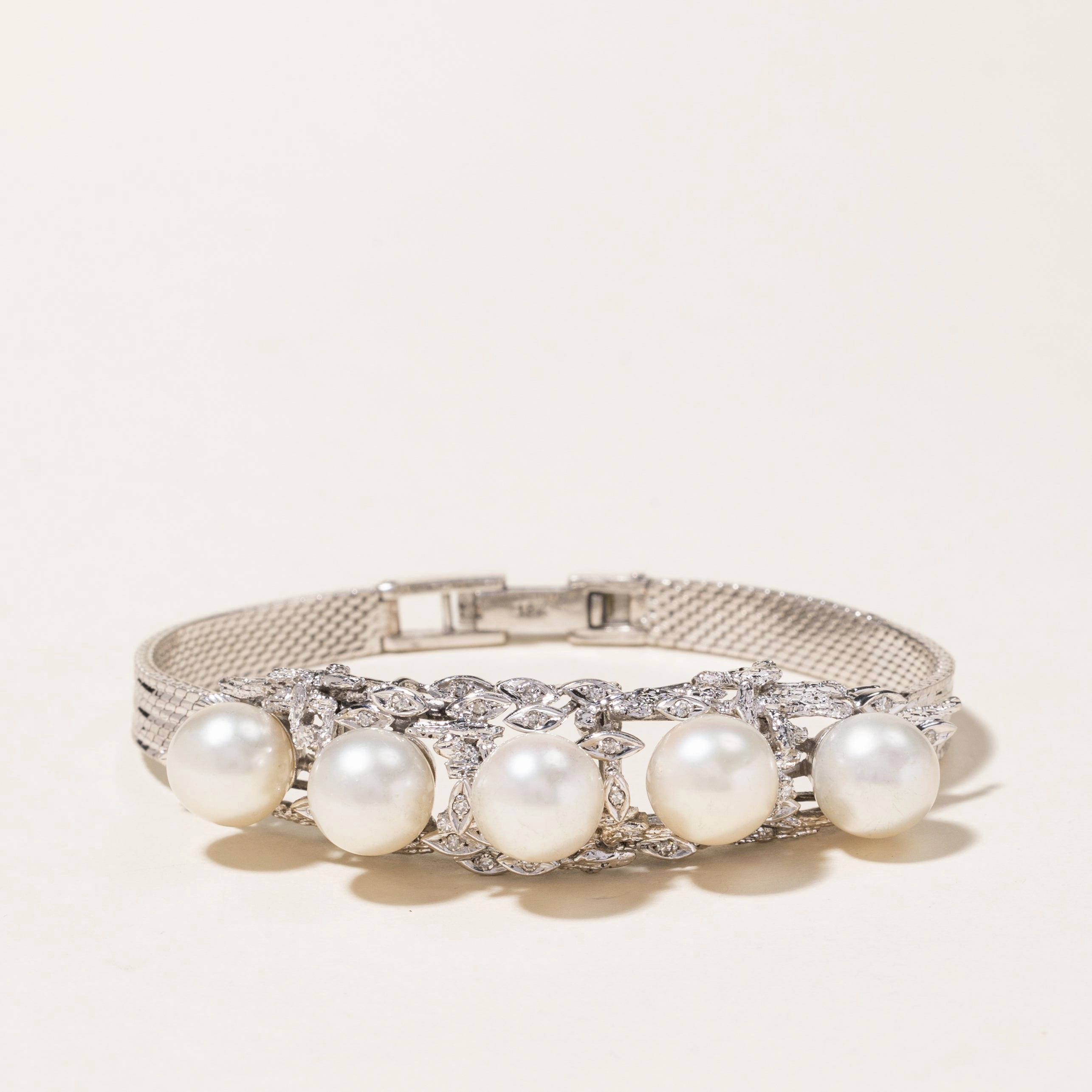 Sleek Mood Five Pearl & Diamond Bracelet | 9.10mm to 9.40mm, 0.13ctw | 6.75"