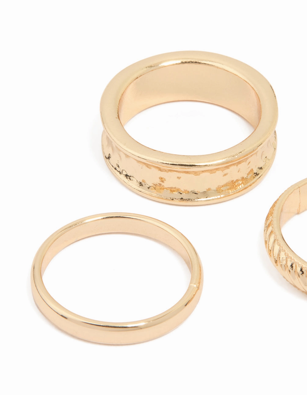 Contemporary Symbol Exclusive Object Gold Twisted & Thick Band Rings 3-Pack