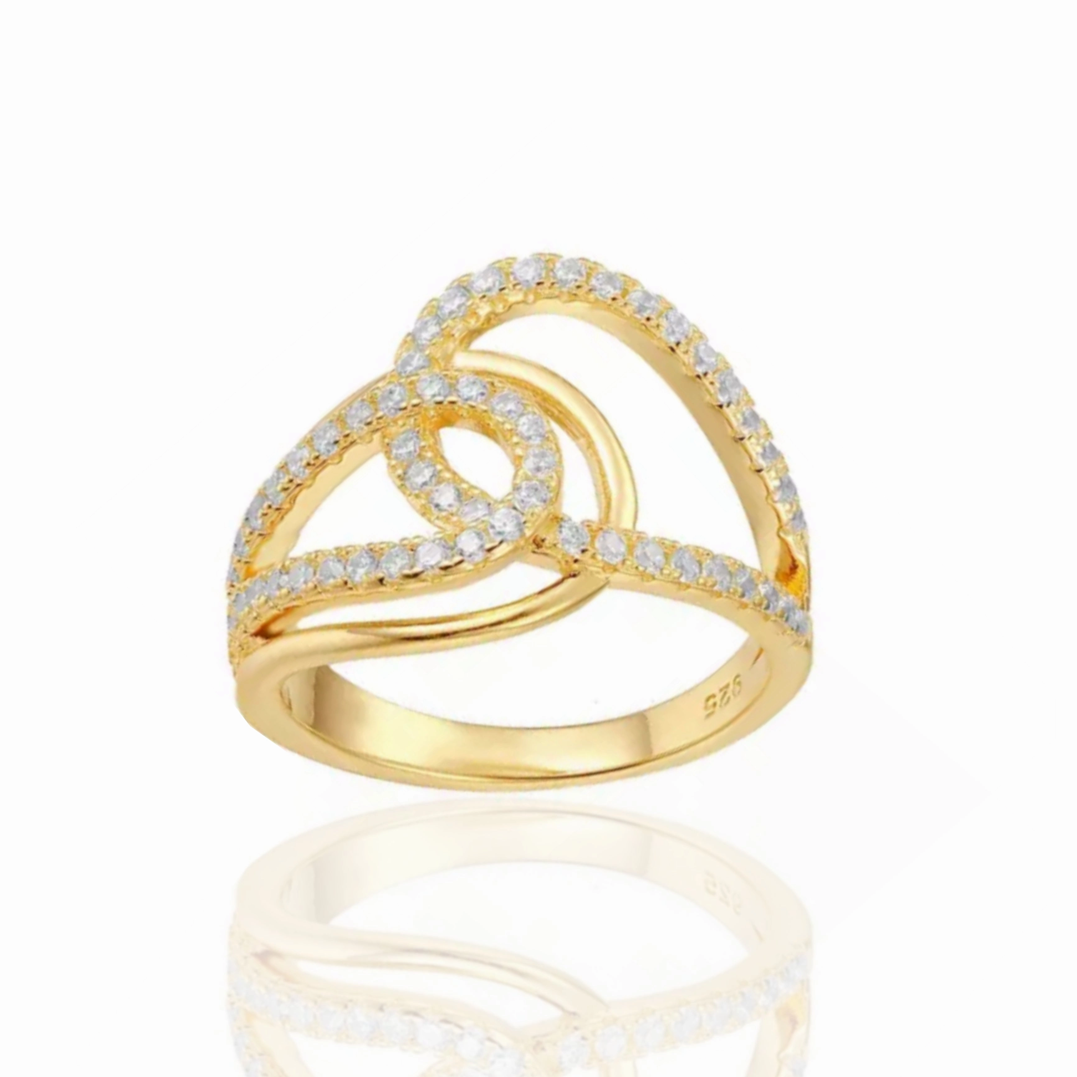 Sterling Silver Gold Plated Interlocking Ring Ornate Gift