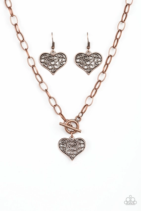 Perfect Style Polished Feature Paparazzi Accessories ? Heart-Touching Harmony - Copper Necklace?Flat Rate Ship $4.50?