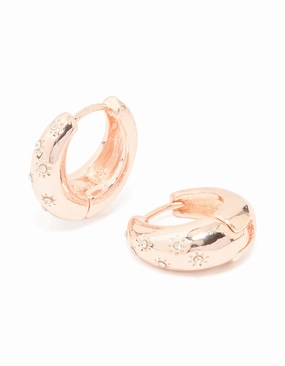 Rose Gold Diamante Teardrop Clicker Huggie Earrings Night Adornment