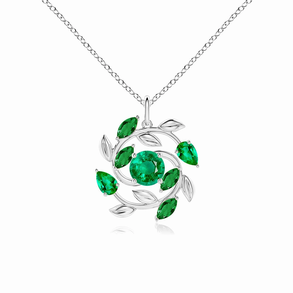 Round and Marquise Emerald Olive Branch Statement Necklace Pendant Gorgeous Item Fashion Mood