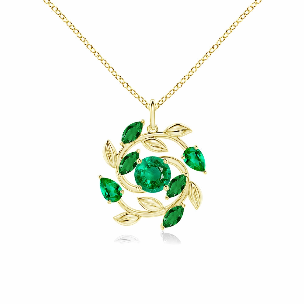 Round and Marquise Emerald Olive Branch Statement Necklace Pendant Lightweight Adornment Handmade Style