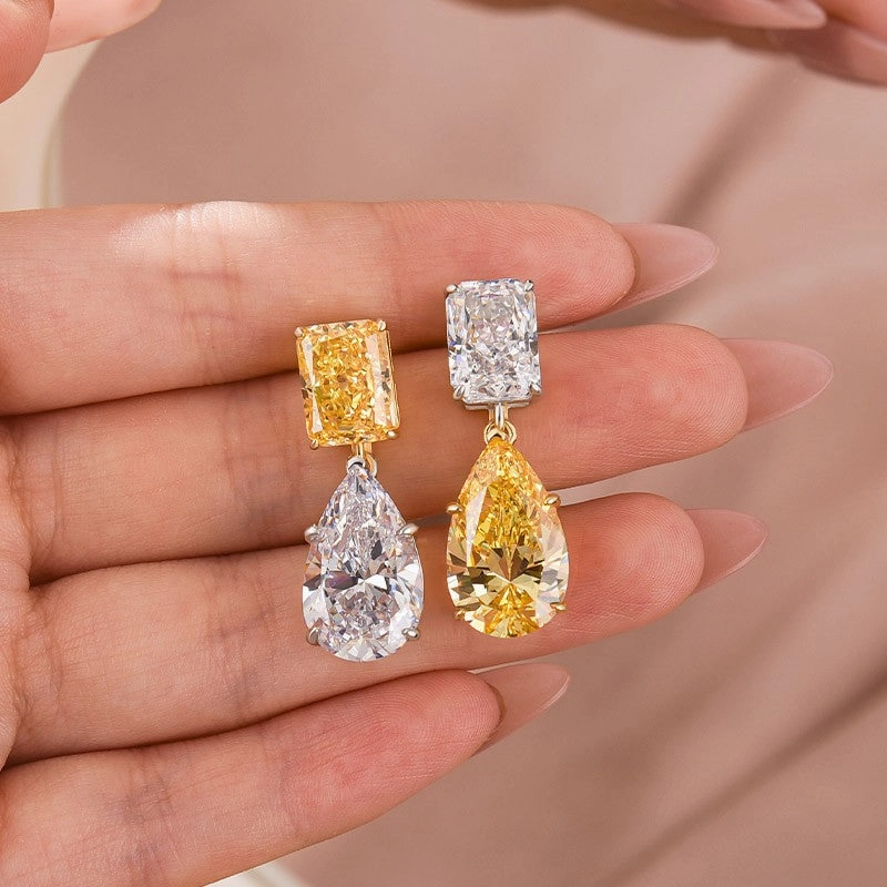 Dainty Radiant Cut & Pear Cut Drop  Earrings In Sterling Silver Modern feature