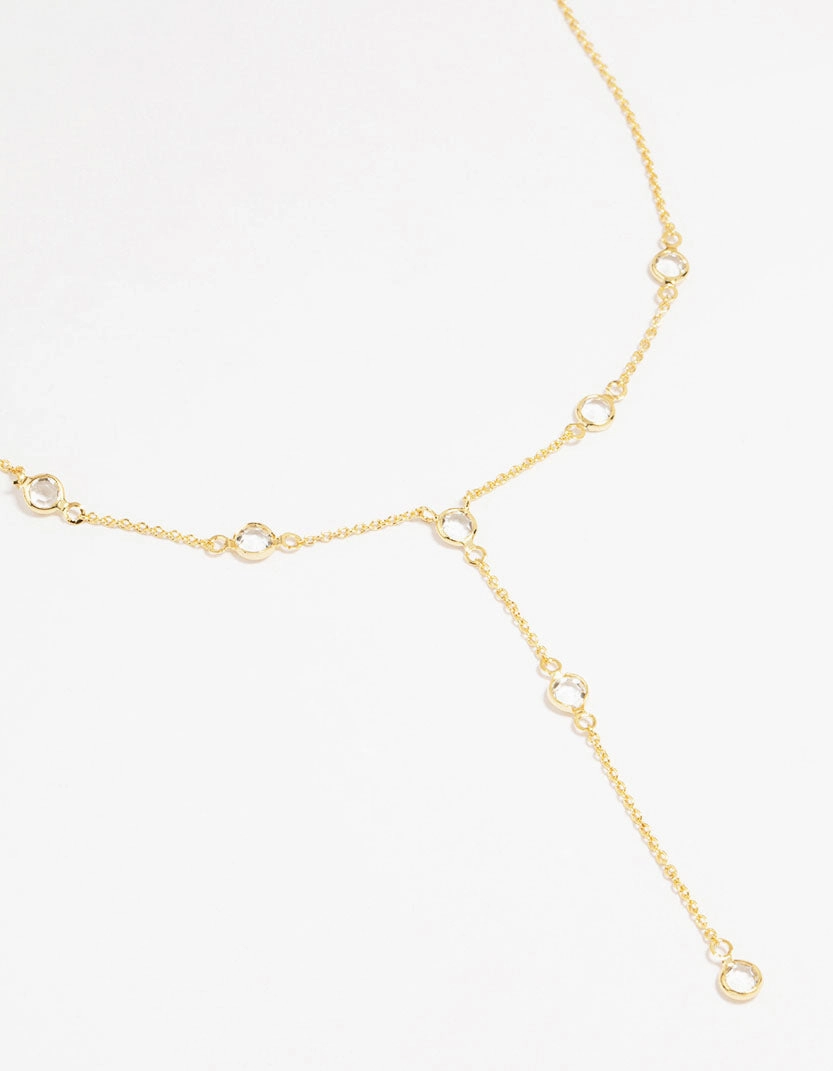 Gold Plated Brass Cubic Zirconia Y-Necklace Stylish Style Young Heart