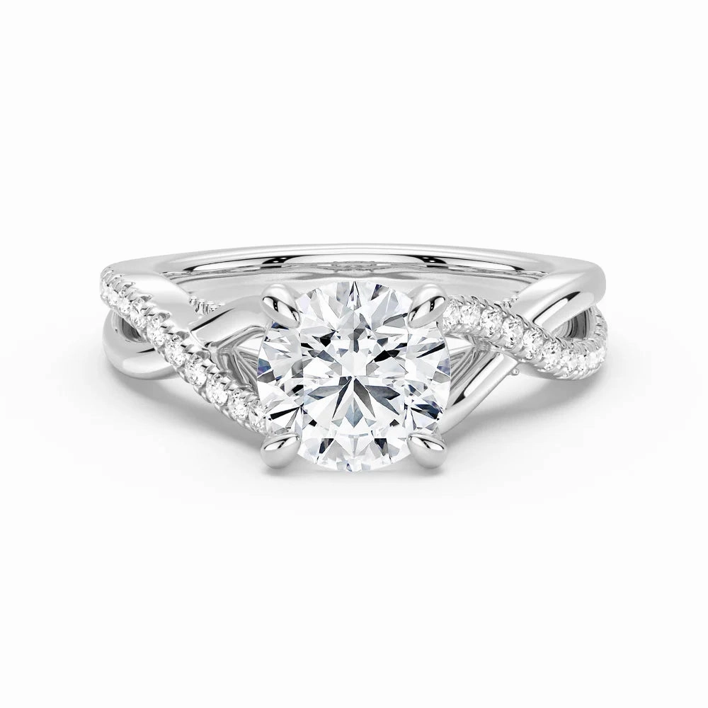 Round Moissanite Twisted Band Engagement Ring with Hidden Accents Unique Token Fine Style