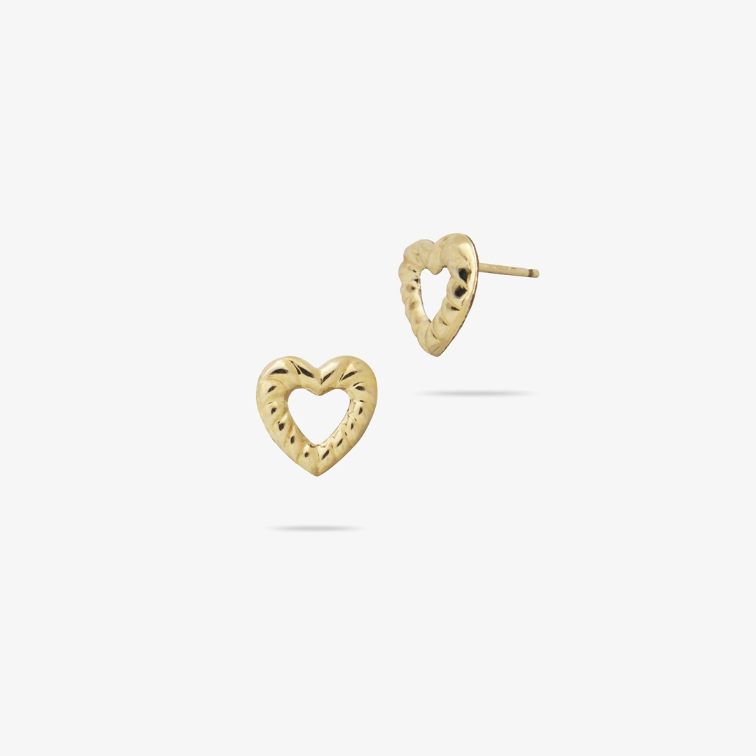 14k Solid Gold 9mm Twisted Heart Outline Stud Earrings Neutral Spark
