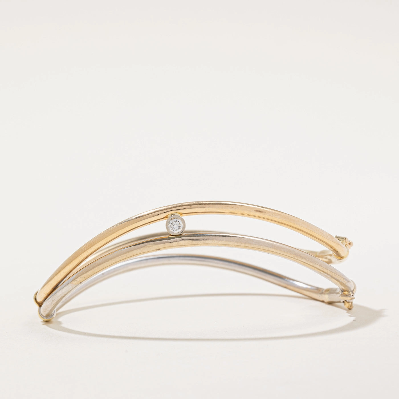 Seasonal Shine Smooth Texture Two Tone Gold Diamond Curved Bangle | 0.16ct | 9" |