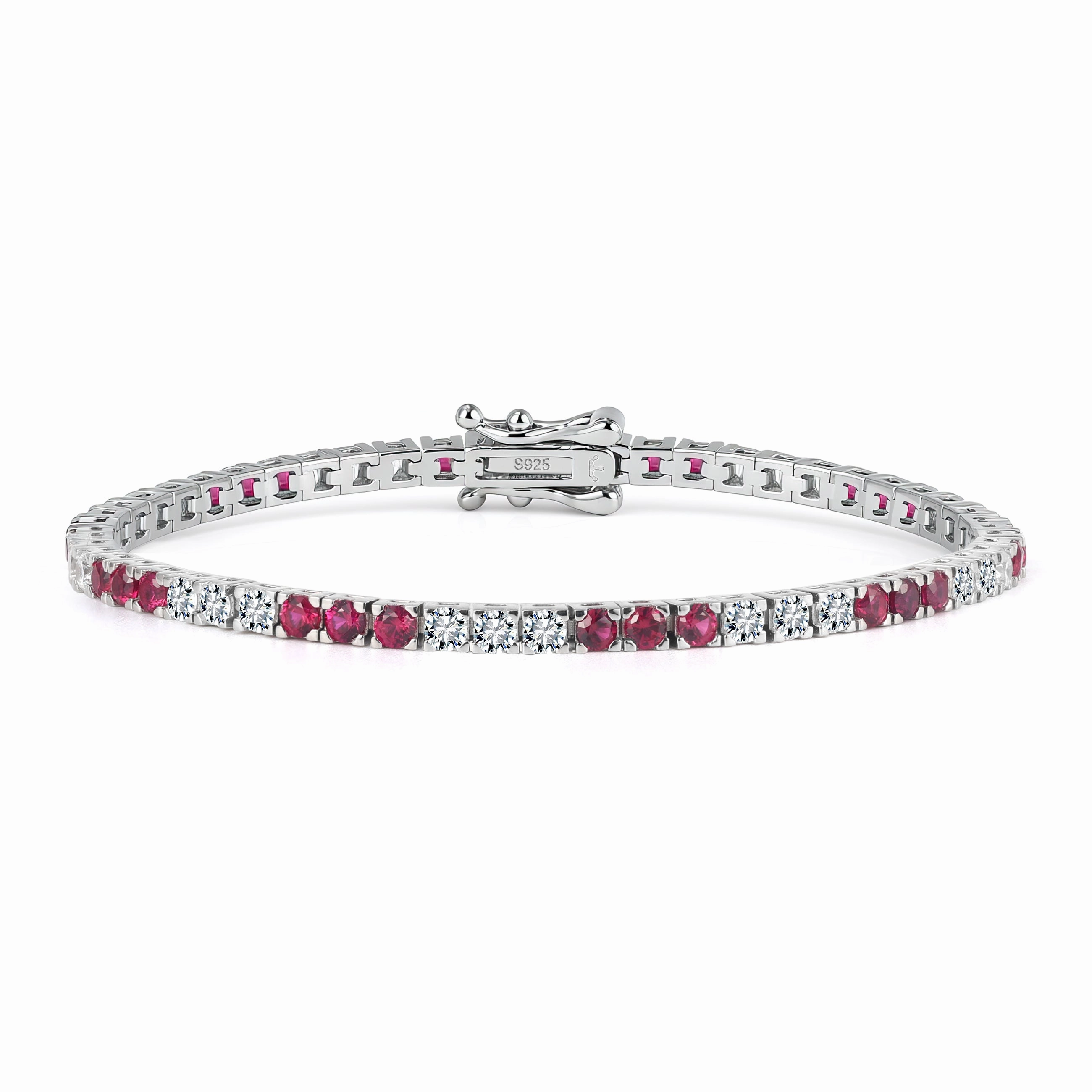 Tech Inspired Sterling Silver Three Alternating Stone Tennis Bracelet