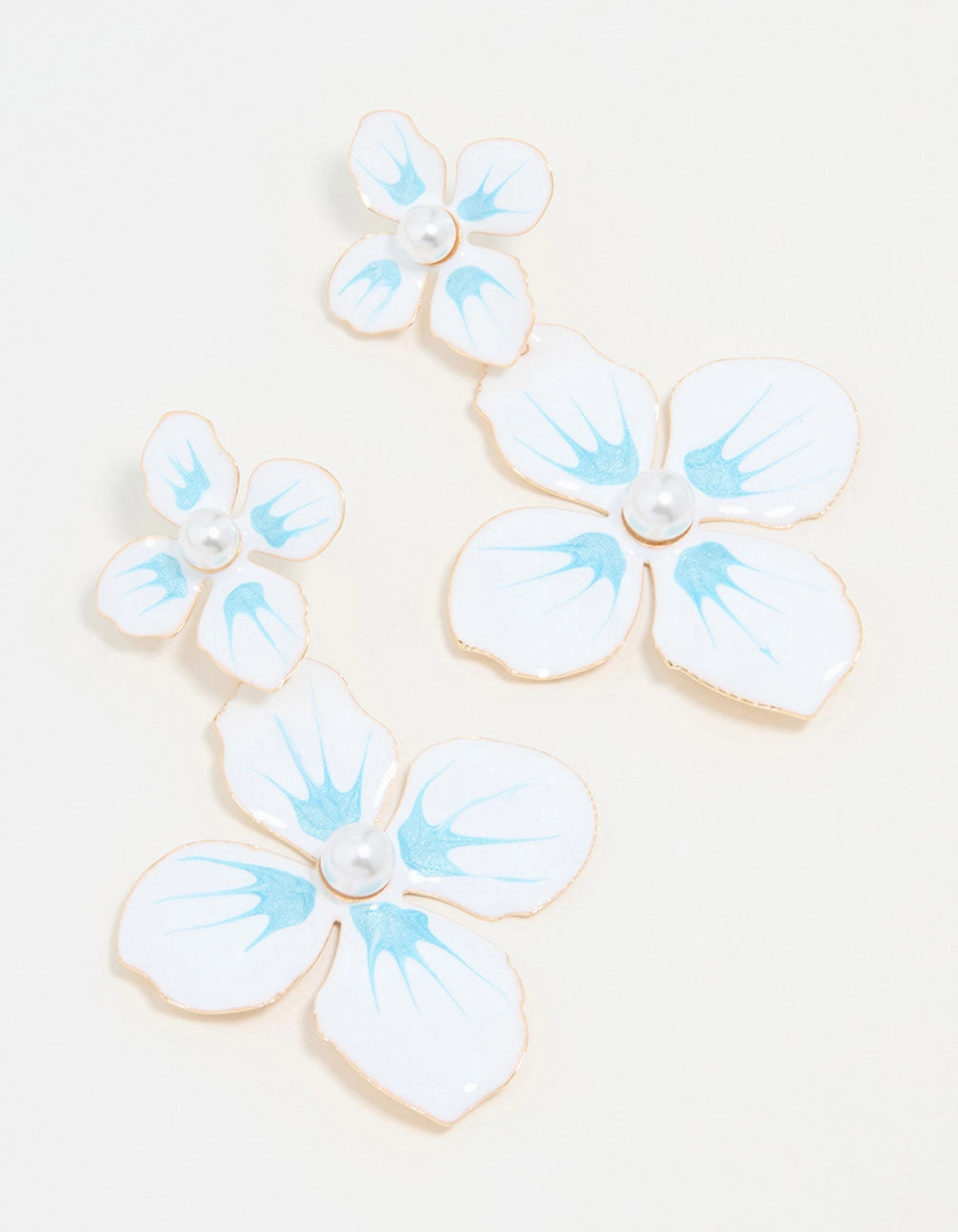 White & Blue Coated Metal Flower Drop Earrings Dainty Accessory Elegant Element