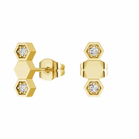Timeless Piece Industrial Accent Honeycomb Hexagon Stud Earrings with Lab Grown Diamonds