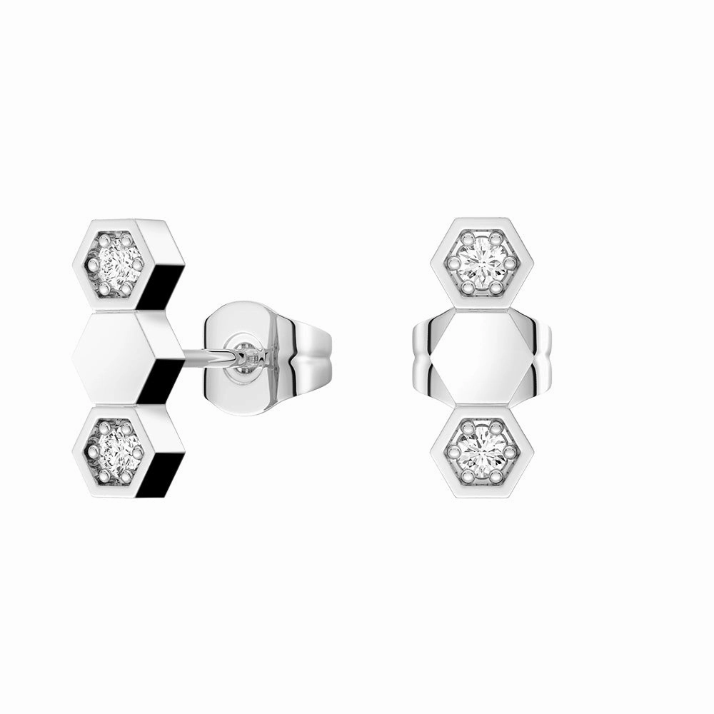 Honeycomb Hexagon Stud Earrings with Lab Grown Diamonds Decorative piece