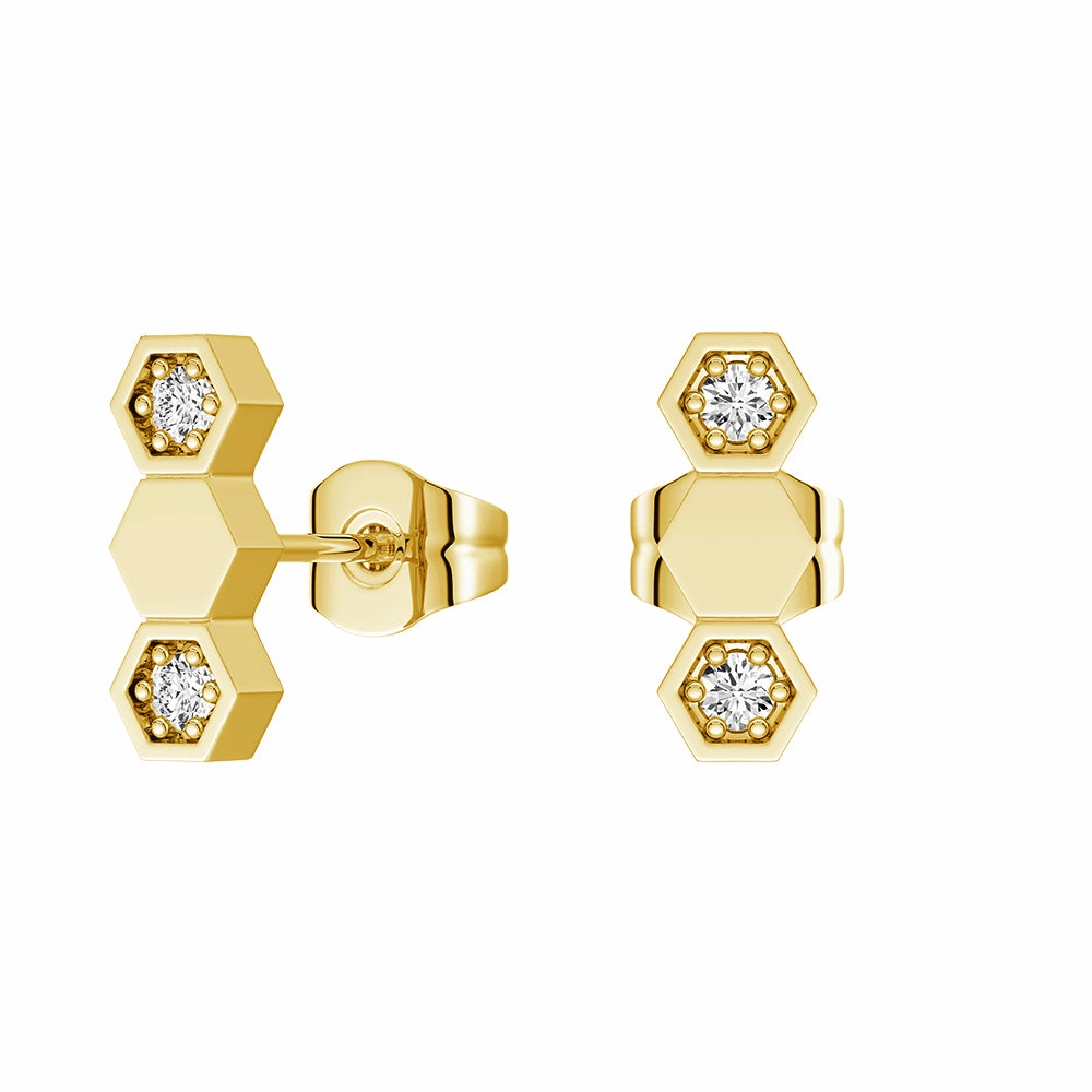 Timeless Piece Industrial Accent Honeycomb Hexagon Stud Earrings with Lab Grown Diamonds