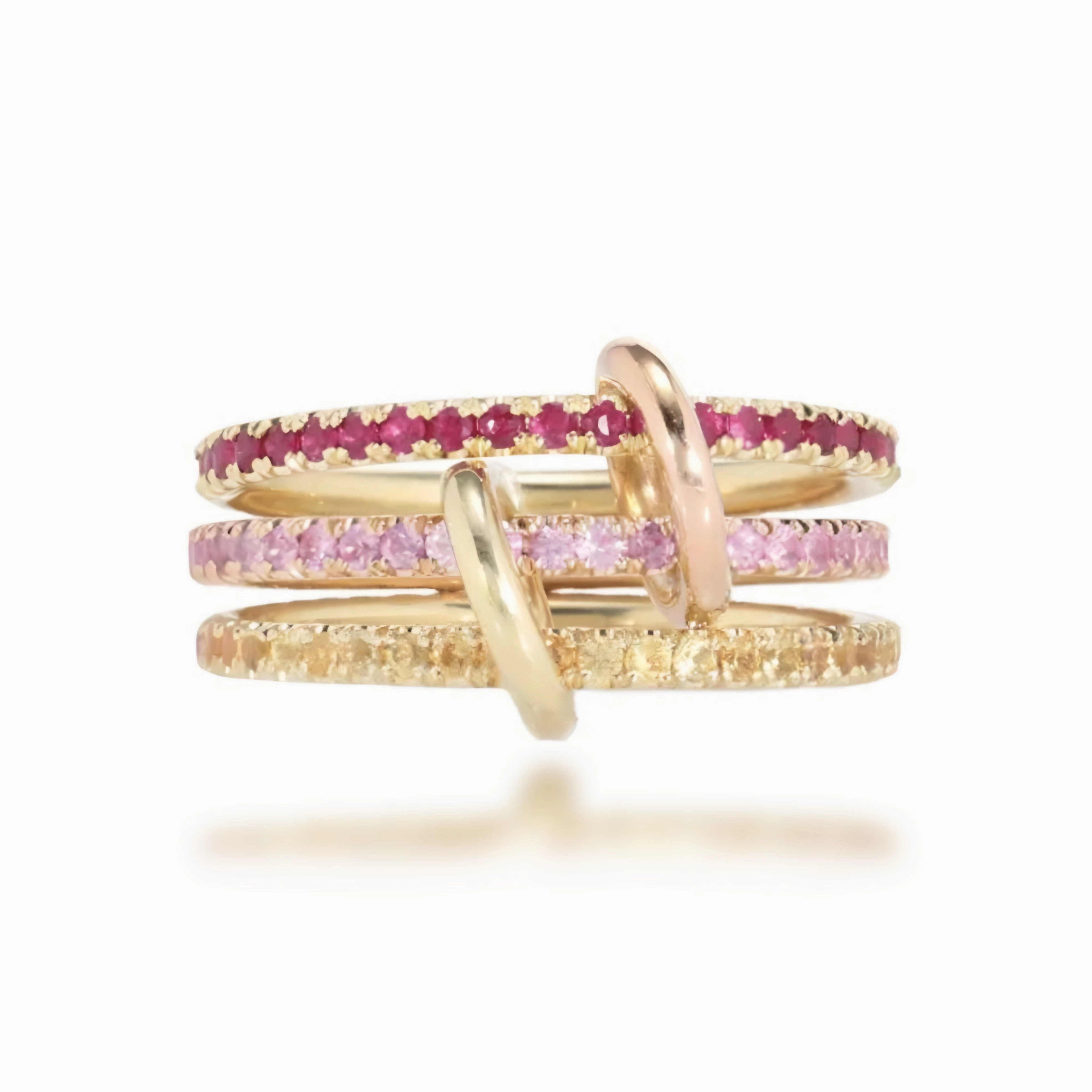 Understated Finish Party fashion Sterling Silver Interlocking Stacked Colorful 3 Ring Set