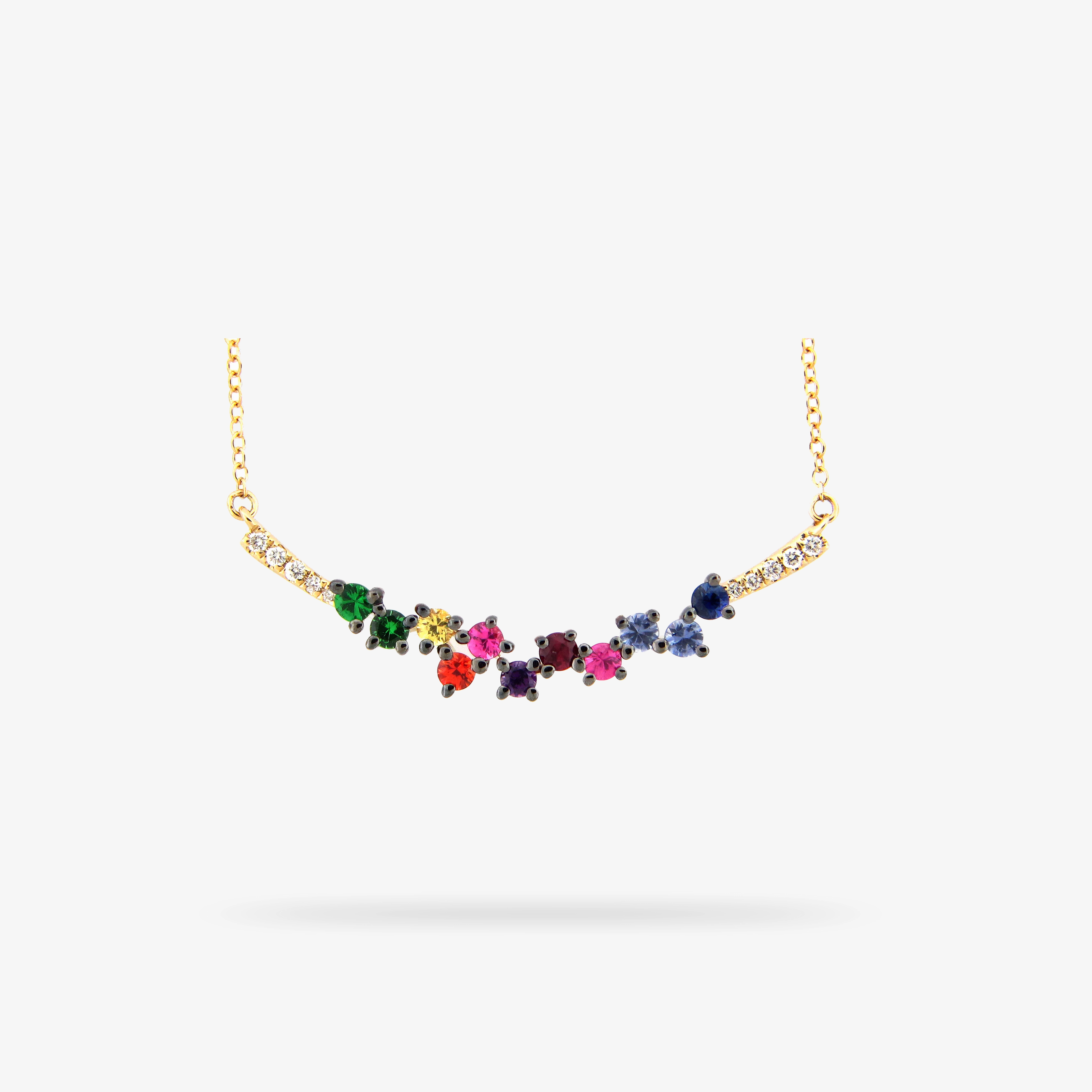Statement Touch Smooth Curve Rainbow Sapphire Bar Necklace