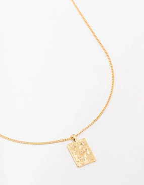 Gold Plated Brass Organic Rectangular Star Pendant Necklace Urban Look Lively Highlight