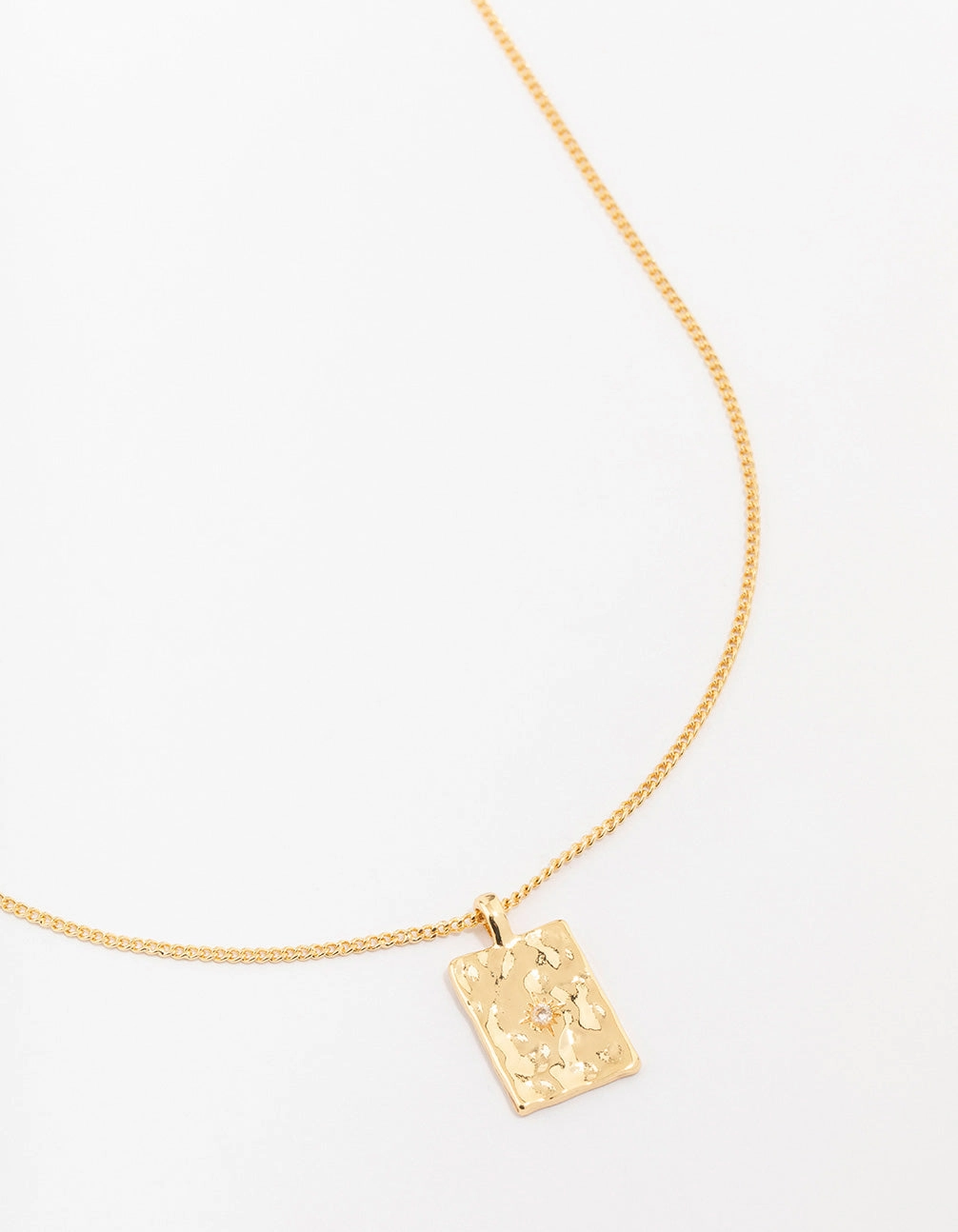 Gold Plated Brass Organic Rectangular Star Pendant Necklace Urban Look Lively Highlight
