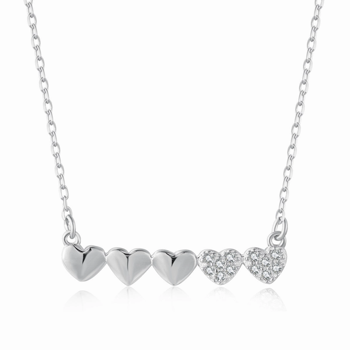 All Occasion Gold-plated or Rhodium-plated Sterling Silver CZ Small Five Heart Bar Necklace