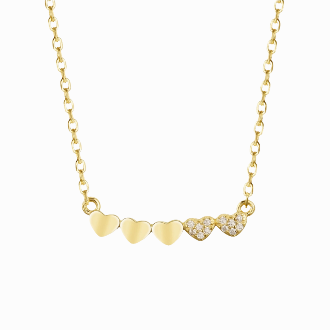 trendy youth Wonderful Style Gold-plated or Rhodium-plated Sterling Silver CZ Small Five Heart Bar Necklace