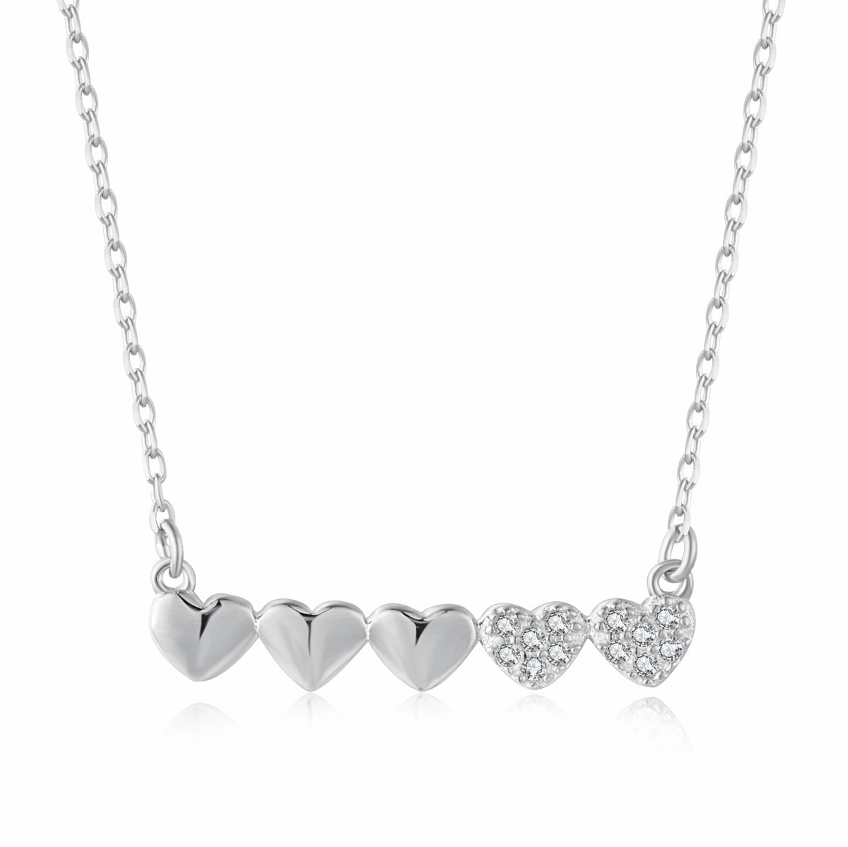 Beautiful Adornment Gold-plated or Rhodium-plated Sterling Silver CZ Small Five Heart Bar Necklace