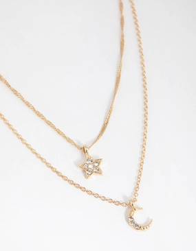 Gold Starry Night Layered Necklace Attractive Jewelry Occasion Gemmed Jewelry